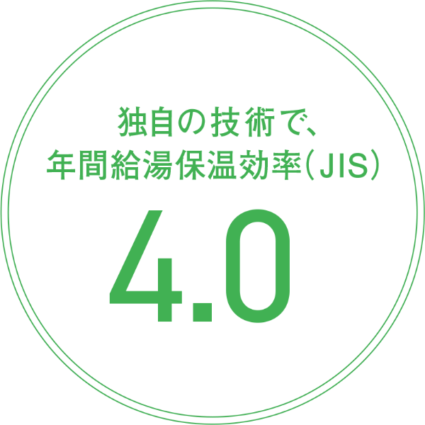 独自の技術で、年間給湯保温効率（JIS）4.0